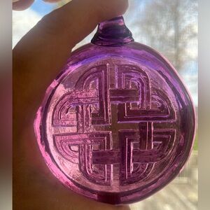 Large Purple Glass Celtic Pendant for Necklace, 3 1/2” Diameter